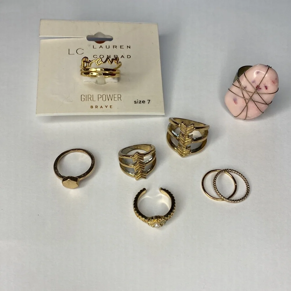 Gold boho ring bundle size 4-7
